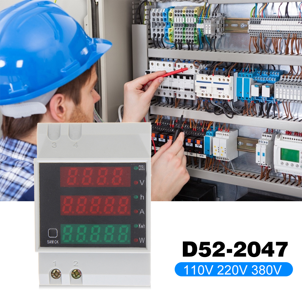 D52-2047 Din Rail Watt Meter Ammeter Voltage Current Monitoring Voltmeter 