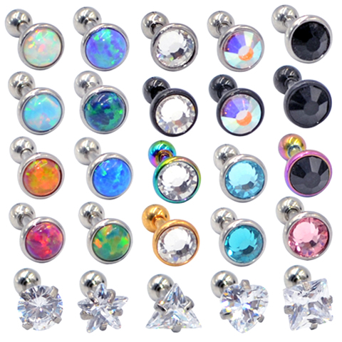 2PCS Surgical Steel Zircon Ear Tragus Helix Cartilage Opal Top Upper Ear Earring Stud Labret  Fashion Piercing Body Jewelry 16g ► Photo 1/6