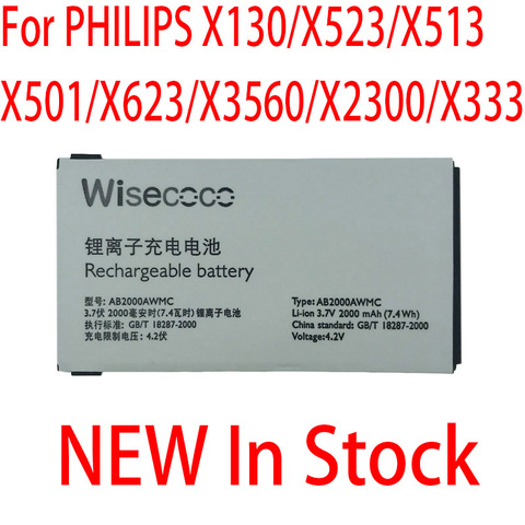 Wisecoco NEW 2000mAh AB2000AWMC Battery For PHILIPS X130/X523/X513/X501/X623/X3560/X2300/X333 With Tracking Number ► Photo 1/4