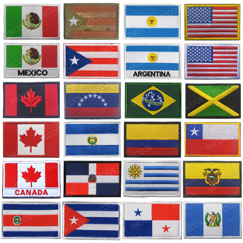 America Country Flags Mexico Puerto Rico Argentina United States Canada Brazil El Salvador Embroidered Patches Badges Wholesale ► Photo 1/6