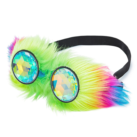 Kaleidoscope Rave Goggles Steampunk Glasses with Rainbow Crystal Glass Lens Gothic Punk Goggles Cosplay Party for Halloween ► Photo 1/6