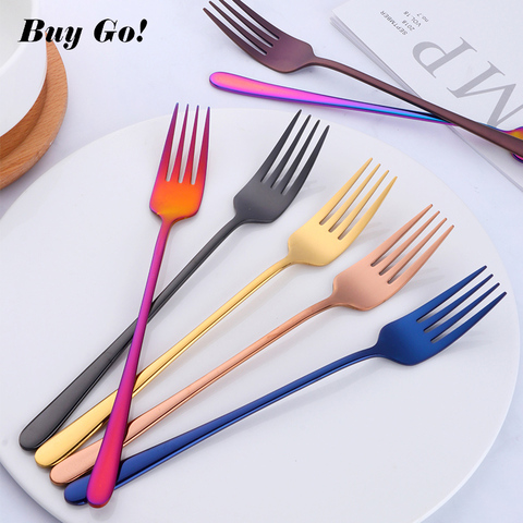 1 PCS Stainless Steel Korean Rainbow Cake Fruit Fork Dinner Salad Fork Tableware Gold Dessert Fork for Hotel Party Kitchen Tool ► Photo 1/6