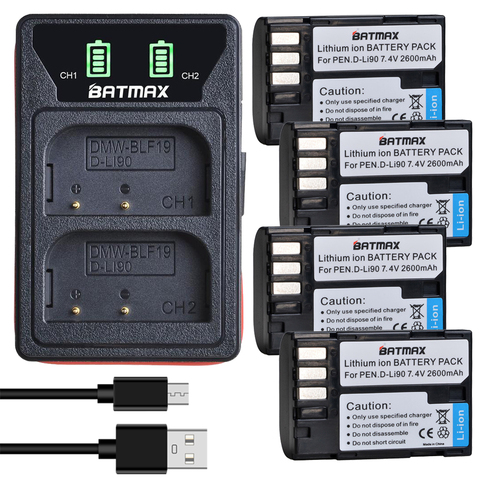 Batmax D-LI90 D-Li90 Battery+LED Dual Charger with Type C  Port For PENTAX K-7 K-7D K-5 K-5 II 645D K01 K-3 K-3 II 645Z L15 ► Photo 1/6