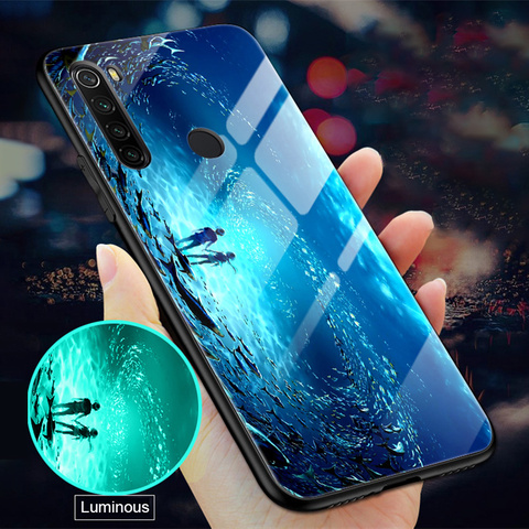 Luminous Glass Case For Xiaomi Redmi Note 9 9S 8T 7 8 9 Pro Max 4 4X Luxury Cover Phone Case For Xiaomi Mi Note 10 Lite Coque ► Photo 1/6