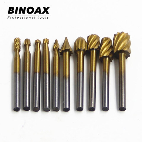 BINOAX 10pcs Titanium Dremel Routing Wood Rotary Milling Rotary File Cutter Woodworking Carving Carved Knife Cutter Tools ► Photo 1/3