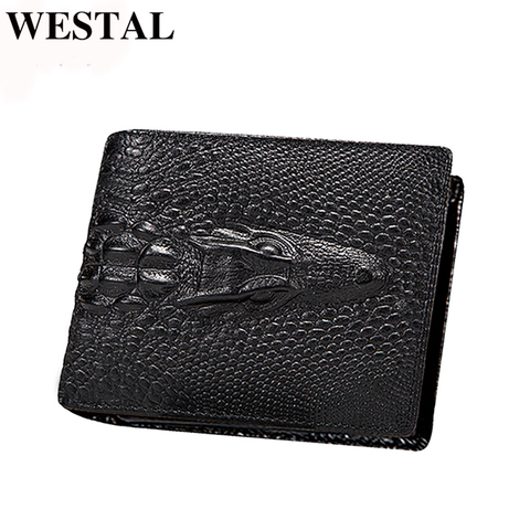 WESTAL crocodile pattern men's wallet genuine leather vintage coin purse money bag card holder design wallet luxury purse 4223 ► Photo 1/6