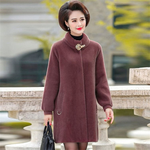 Women Winter Cashmere Woolen Coat New Imitation Mink Jacket Middle-aged Mother Large Size Outerwear Long Knitted Cardigan W2214 ► Photo 1/6