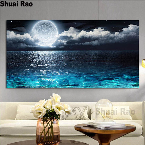 Large Size diamond embroidery Super nice Moon Seascape diamant painting full square round drill mosaic Modern Landscape, ► Photo 1/6