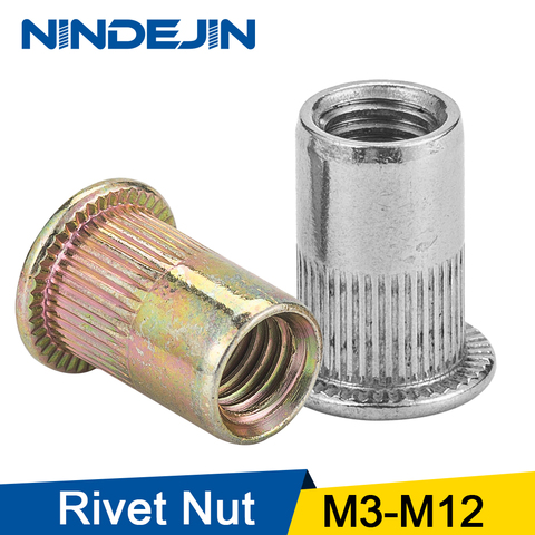 NINDEJIN 2-30pcs flat head rivet nut stainless steel m3 m4 m5 m6 m8 m10 m12 rivnut zinc plated cap rivet threaded nut ► Photo 1/6