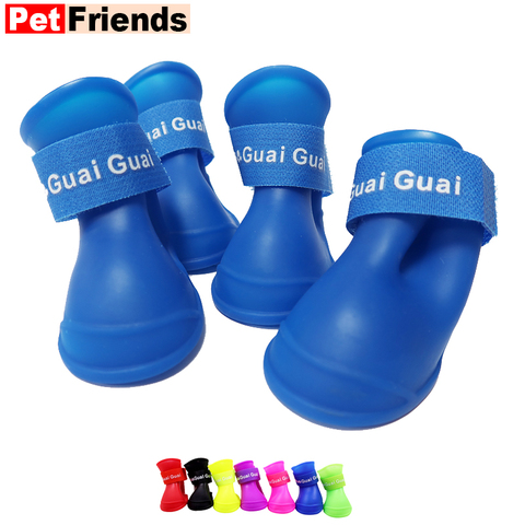 New 4pcs S/M/L Pet Dog Rain Shoes Anti Slip Waterproof Pet Dog Cat Rain Shoes 7 Colors Rubber Boots for Four Seasons colorful ► Photo 1/6