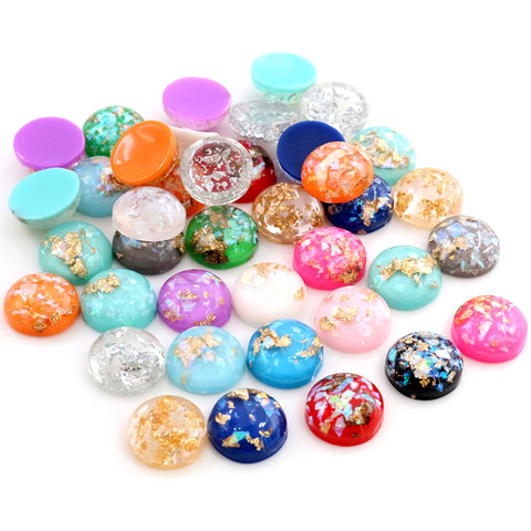 New Fashion 40pcs 12mm 8mm 10mm Mix Colors Built-in metal foil Flat back Resin Cabochons Cameo ► Photo 1/5