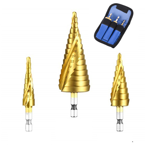 3 pcs Hss Spiral Step Cone Taper Drill Bit Hole Cutter Metal Hex Step Drill Bits Power Tools Accessories керн сверла ► Photo 1/6