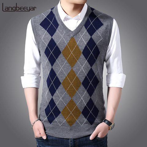 New Fashion Brand Sleeveless Sweater Mens Pullover Vest V Neck Slim Fit Jumpers Knitting Patterns Autumn Casual Clothing Men ► Photo 1/6