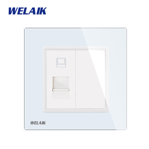 WELAIK Crystal-Glass-Panel RJ45 CAT6-socket 1Frame-EU Wall-Socket-Computer-socket A18COW ► Photo 1/5