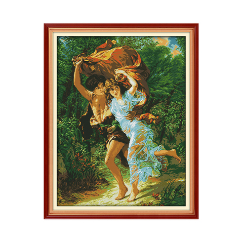 Couple Stitch DMC Cross Stitch Kit Beautiful Spring Rainy Couple Running Paintings Hand Embroidered Ornaments Aida Fabric Canvas ► Photo 1/6