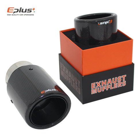 EPLUS Car Glossy Carbon Muffler Tip Exhaust System Universal Crimping Stainless Black Exhaust Pipe Mufflers nozzle For Akrapovic ► Photo 1/6