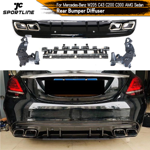 Car Rear Bumper Diffuser Lip with Exhaust for Mercedes-Benz C-Class W205 C200 C250 C300 C350 C400 C43 AMG Sport 4-Door 2014UP ► Photo 1/6