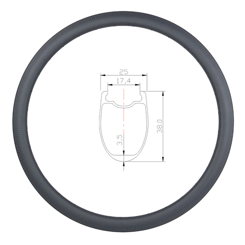 38mm tubeless U shape road disc carbon rim 700c clincher 25mm wide 3K twill matte glossy 20 24 28 32 36 Holes NO brake track ► Photo 1/1