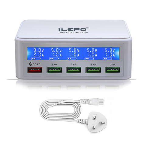 ILEPO Quick Charge QC3.0 USB Charger Station 50W 5V2.4A*5 USB A Screen Display Safety Charger for iphone ipad PC Kindle Tablet ► Photo 1/6