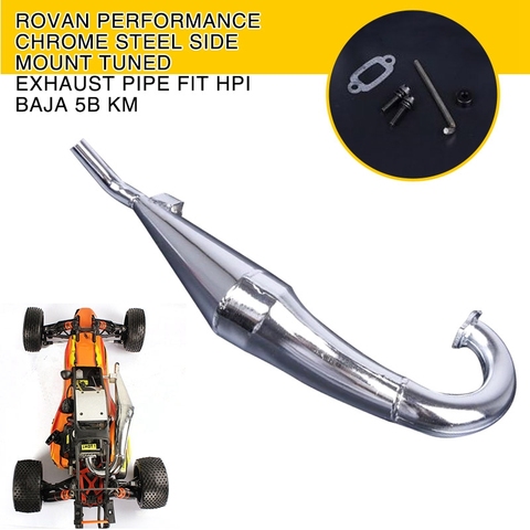 Rovan Performance Chrome Steel Side Mount Tuned Exhaust Pipe Fit for HPI Baja 5B KM RC Cars Parts Accessory ► Photo 1/6