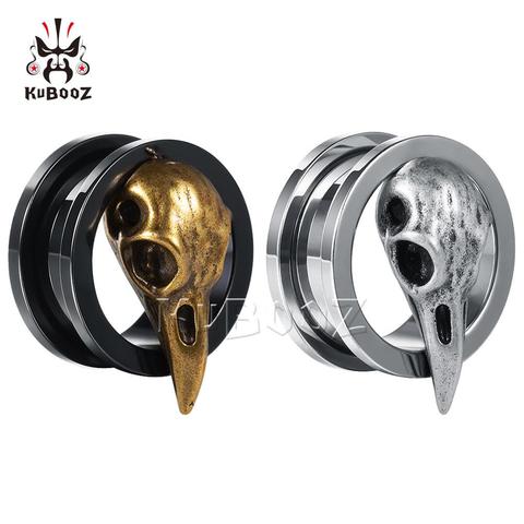 KUBOOZ Bird Skull Ear Tunnels Plugs Earrings Expanders Stainless Steel Studs Screw Gauges Fashion Body Piercing Jewelry Gift ► Photo 1/6