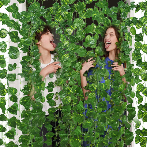 Artificial Vine Plants Hanging Ivy Green Leaves Garden Decoration Garland  Grape Without Pot Fake Greenery Plant Home Accessories