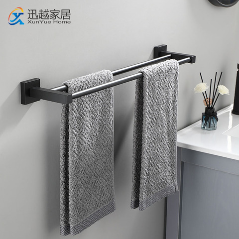 Towel Hanger Bars Black Aluminum Wall Hanging 40-60cm 1-2 Poles Rack Shower Clothes Holder Storage Bathroom Accessories TB0901 ► Photo 1/6