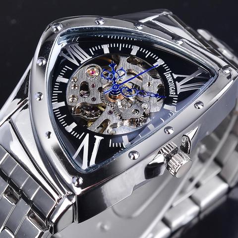 DUNCOUGAR Triangle Skeleton Dial Automatic Watch Black Silver Stainless Steel Waterproof Mechanical Watch Top Brand Men Clock ► Photo 1/6
