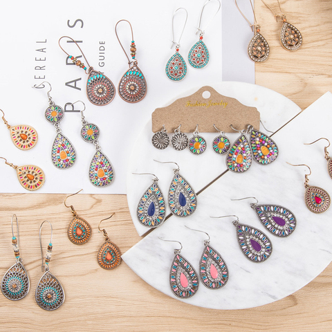 Bohemian Water Drop Earrings For Women Ethnic Vintage Long Resin Handmade Hanging Earring Female Indian Jewelry Bridal Gifts ► Photo 1/6