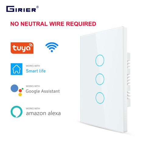 Smart Wifi Touch Switch No Neutral Wire Required Smart Home 1/2/3 Gang Light Switch 220V Support Alexa Tuya App 433RF Remote ► Photo 1/6