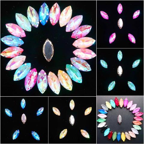 Horse eye shape jelly candy & AB colors glass Crystal Silver claw settings 7*15mm 20pcs/p Sew on rhinestone wedding dress diy ► Photo 1/6