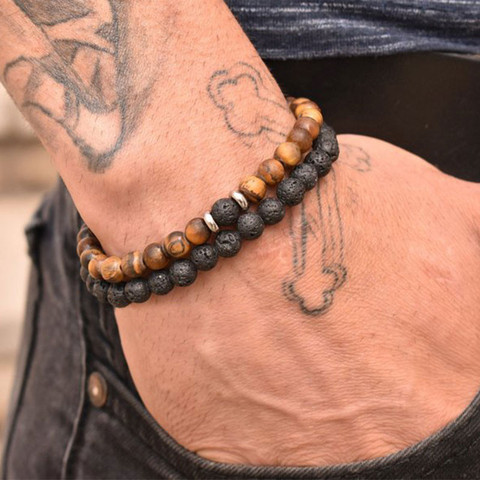 2Pcs/Set Couples Distance Bracelets male Black Lava Stone Beads bracelet female wood beads Charm Bracelets Women Men bracelet ► Photo 1/6