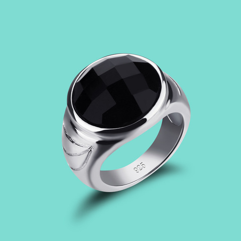 925 sterling silver ring classic silver ornaments Obsidian neutral ring ring Men and women for daily collocation fashion silver ► Photo 1/6