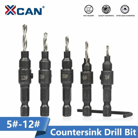 XCAN 6pcs Countersink Drill Bit Set Hex Shank Wood Hole Drilling Cutter Pilot Holes For Screw Twist Drill Bit #5 #6 #8 #10 #12 ► Photo 1/6