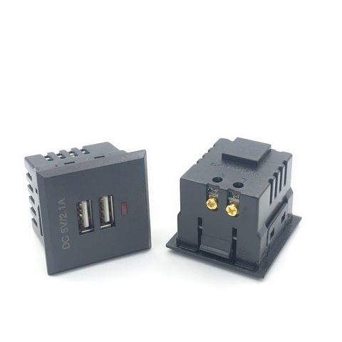 Black 5V 2.1A Card-type dual USB power socket embedded USB desktop socket DC charging power socket module ► Photo 1/4