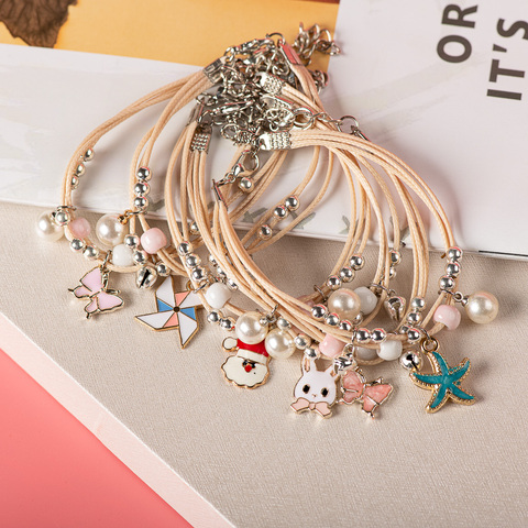 Cute Metal Drip Glaze Pendant Bracelet Hand-Wowen Gift Bracelets Bangles For women Girl Children Wholesale #XN030 ► Photo 1/6
