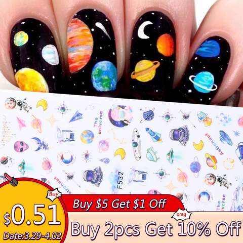 Space Planet New Year Nail Sticker Alien Geometric Galaxy Stickers For Nails 3D Abstract Flower Gel Polish Decal Manicure NLF532 ► Photo 1/6