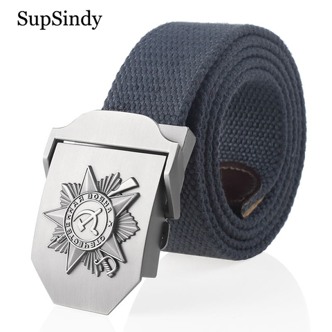 SupSindy Soviet Canvas Belt 3D Great Patriotic War Memorial metal buckle jeans Belts for men CCCP Army tactical belts male strap ► Photo 1/6