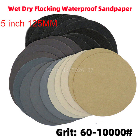 1Pcs 5-INCH 125MM Wet Dry Flocking Waterproof Sandpaper Abrasive Paper Self-adhesive Sanding Polishing Water Sand Back Velvet ► Photo 1/6