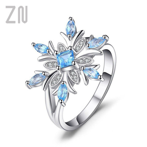 ZN Fashion Blue Zircon Flower Rings for Women Elegant Chic Snowflake Rings with Stone Christmas Jewelry Gifts  For Women ► Photo 1/4