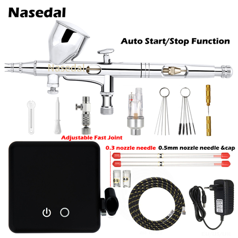 Nasedal NT-24W  0.2mm Dual-Action Auto-Stop Airbrush Compressor 9cc 0.3mm 0.5mm Spray Gun for Model Makeup Nail Art Cake Car ► Photo 1/6