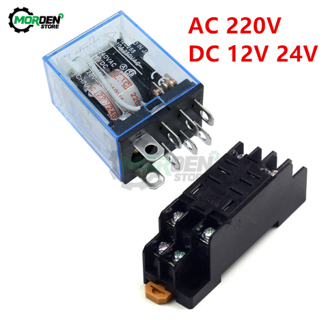 AC 220V DC 12V 24V 10A Coil Power Relay LY2NJ Relay Electronic Mini Electromagnetic Relay Module DPDT 8 Pin with Base ► Photo 1/6