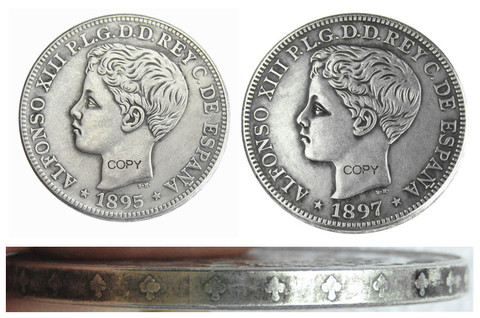 Puerto rico 1895 or 1897 1 Peso Silver Plated Copy Coins ► Photo 1/4
