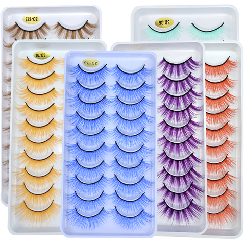 10Paris/Lot Rainbow Colorful Mink False Eyelashes White Bulk Red Purple Blue Colors Fake Lashes for Dolls Cosplay Makeup Cilias ► Photo 1/6