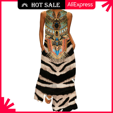 MOVOKAKA Vintage Tiger Print Dress 2022 V Neck Casual Plus Size Long Dresses Summer Woman Sleeveless Girl Beach Maxi Dress Women ► Photo 1/6