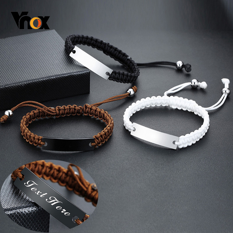 Vnox Casual Men's Braided Rope Chain Bracelets with Personalized Name Date Initial Quote Custom Engrave Length Adjustable ► Photo 1/6