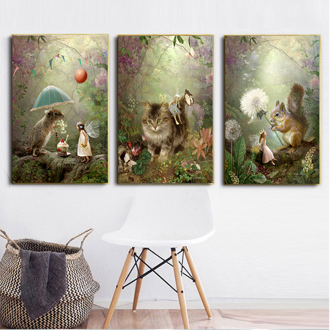 Fairy Tales Tale Girls Angels and Animal Posters Canvas Art Painting Wall Art Nursery Decorative Picture Nordic Style Kids Decor ► Photo 1/6