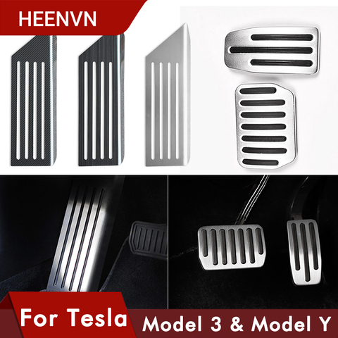 Heenvn Model3 Car Foot Pedal Pads Covers For Tesla Model 3 Y Accessories Aluminum Alloy Accelerator Brake Rest Pedal Model Three ► Photo 1/6