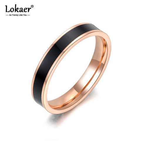 Lokaer Fashion Black/White Glaze Rose Gold Color Simple Party Rings Jewelry Stainless Steel Ring For Women Girls R18052 ► Photo 1/6