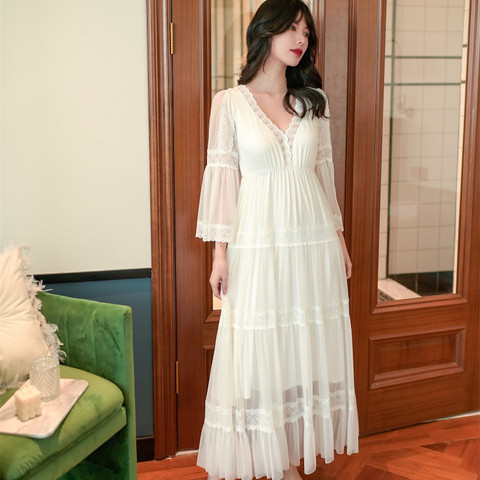 Spring Autumn Modal Women's Nightgowns Vintage Princess Gauze Long Sleepwear Girls Tiered Night Dress Home Wear ► Photo 1/6